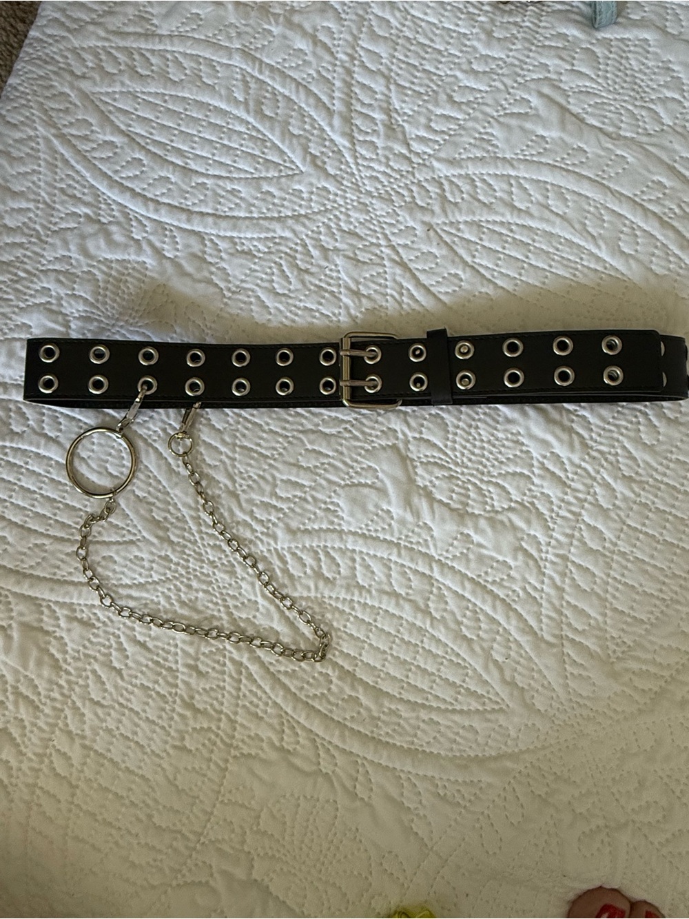Black Double Grommet Chain Belt – Y2K Punk Alt O-Ring Belt